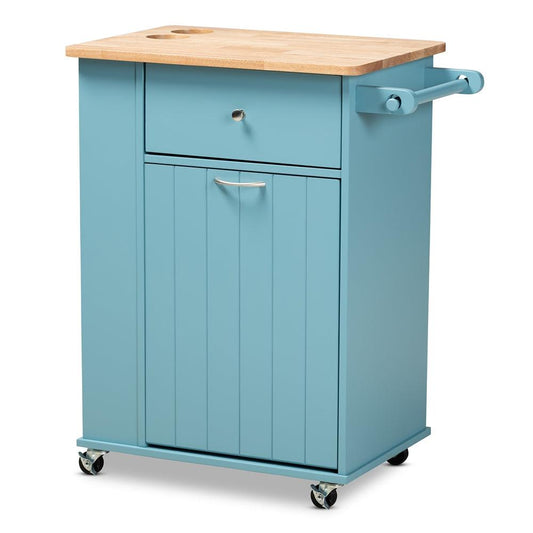 BAXTON STUDIO LIONA MODERN AND CONTEMPORARY SKY BLUE FINISHED WOOD KITCHEN STORAGE CART