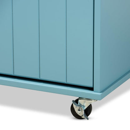 BAXTON STUDIO LIONA MODERN AND CONTEMPORARY SKY BLUE FINISHED WOOD KITCHEN STORAGE CART