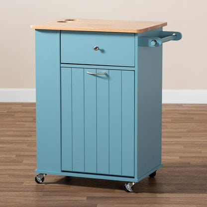 BAXTON STUDIO LIONA MODERN AND CONTEMPORARY SKY BLUE FINISHED WOOD KITCHEN STORAGE CART