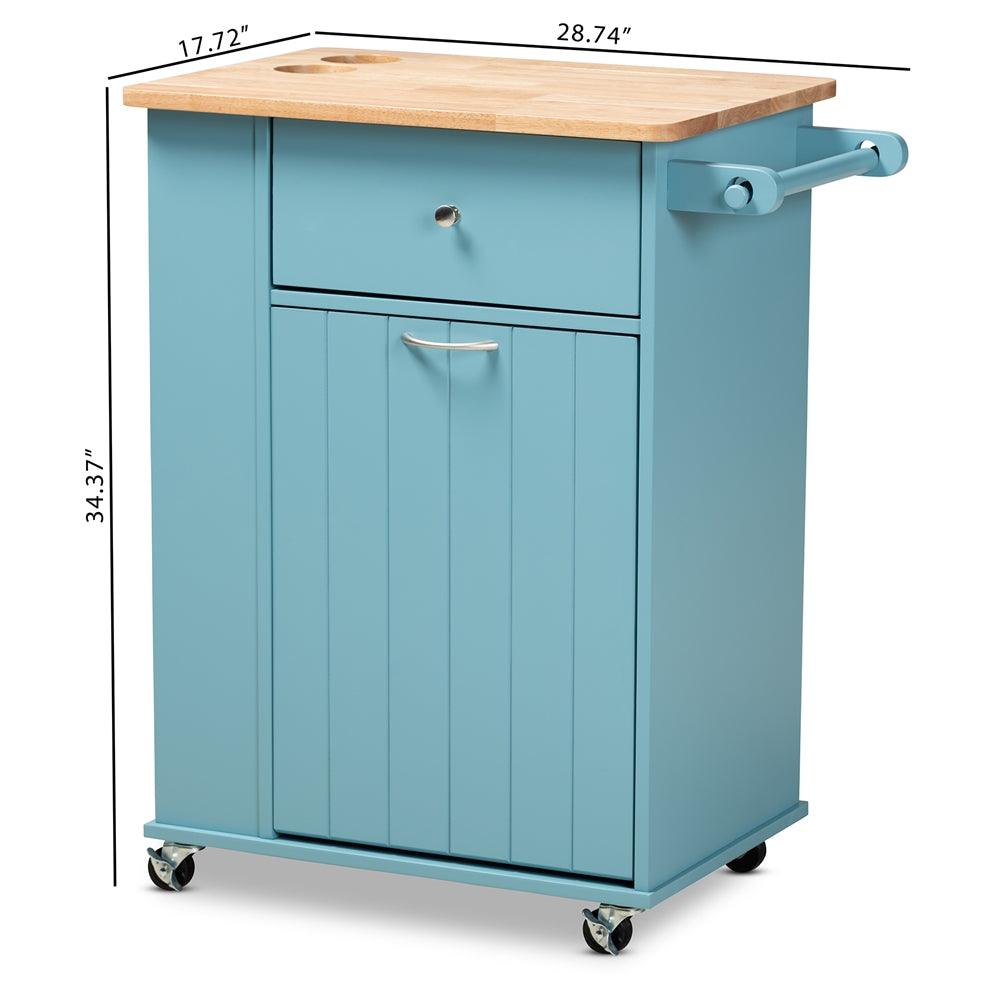 BAXTON STUDIO LIONA MODERN AND CONTEMPORARY SKY BLUE FINISHED WOOD KITCHEN STORAGE CART