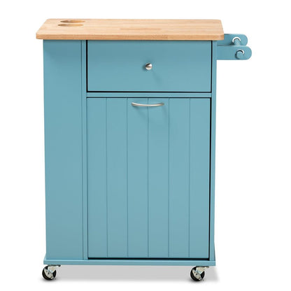 BAXTON STUDIO LIONA MODERN AND CONTEMPORARY SKY BLUE FINISHED WOOD KITCHEN STORAGE CART