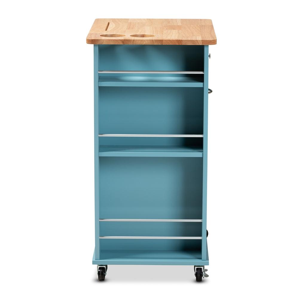 BAXTON STUDIO LIONA MODERN AND CONTEMPORARY SKY BLUE FINISHED WOOD KITCHEN STORAGE CART