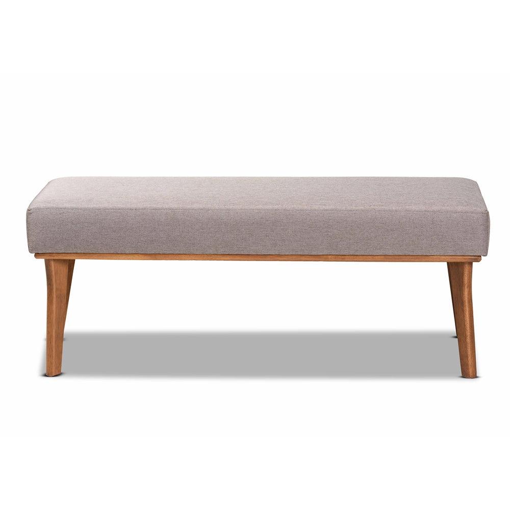 BAXTON STUDIO ODESSA MID-CENTURY MODERN GREY FABRIC UPHOLSTERED AND WALNUT BROWN FINISHED WOOD DINING BENCH