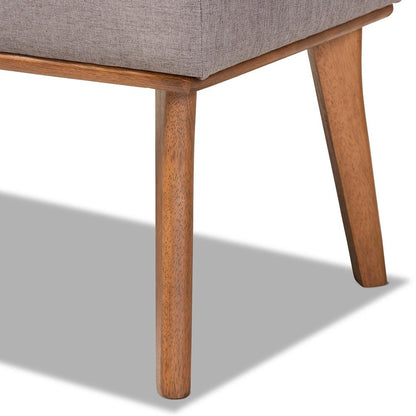 BAXTON STUDIO ODESSA MID-CENTURY MODERN GREY FABRIC UPHOLSTERED AND WALNUT BROWN FINISHED WOOD DINING BENCH