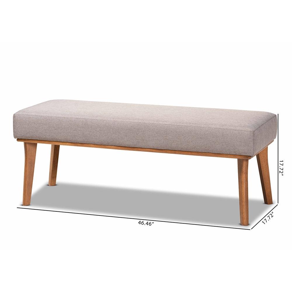 BAXTON STUDIO ODESSA MID-CENTURY MODERN GREY FABRIC UPHOLSTERED AND WALNUT BROWN FINISHED WOOD DINING BENCH