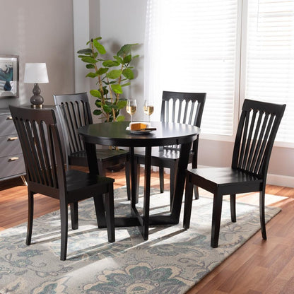 BAXTON STUDIO SASA MODERN AND CONTEMPORARY DARK BROWN FINISHED WOOD 5-PIECE DINING SET