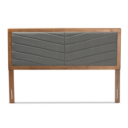 BAXTON STUDIO IDEN MODERN AND CONTEMPORARY DARK GREY FABRIC UPHOLSTERED AND WALNUT BROWN FINISHED WOOD QUEEN SIZE HEADBOARD