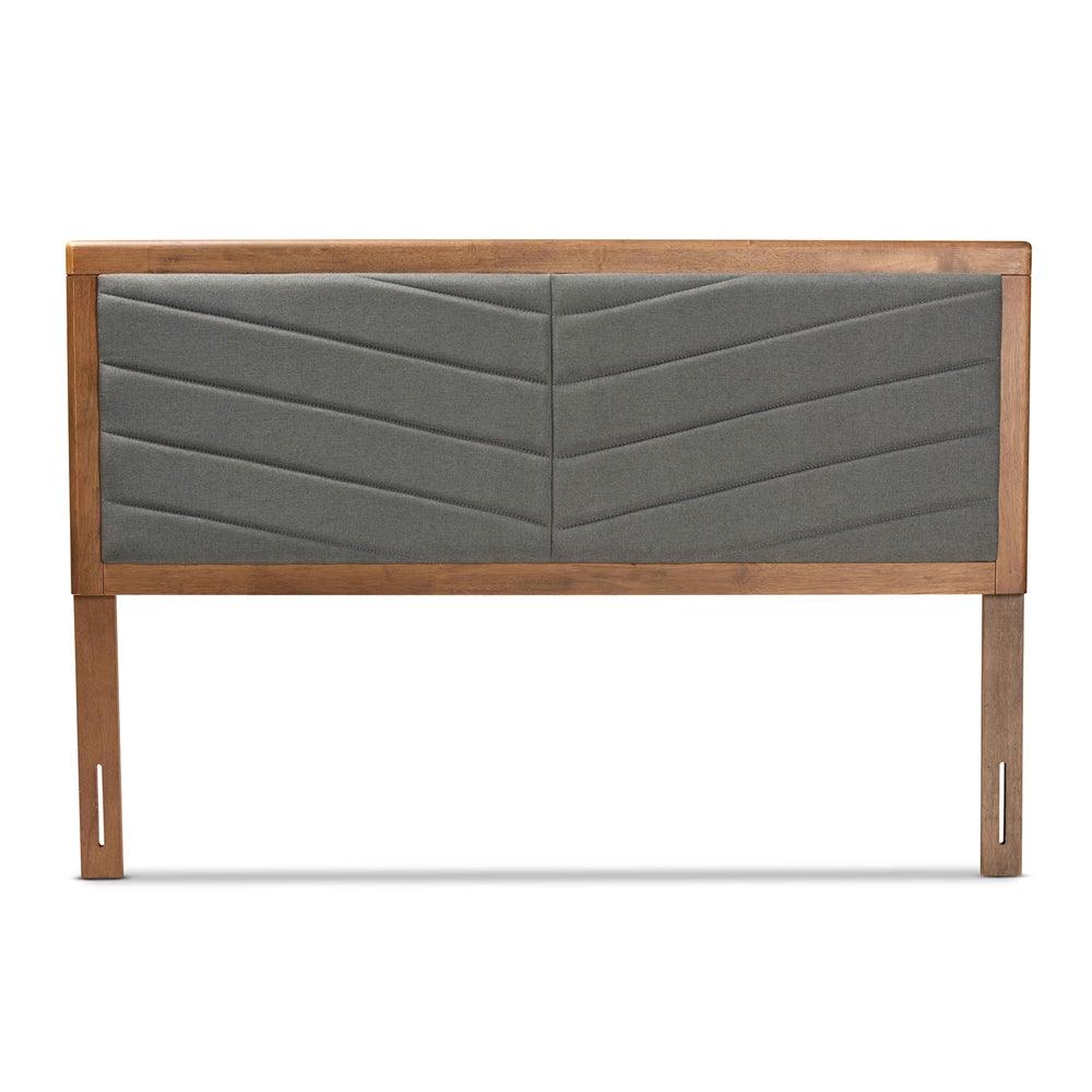 BAXTON STUDIO IDEN MODERN AND CONTEMPORARY DARK GREY FABRIC UPHOLSTERED AND WALNUT BROWN FINISHED WOOD KING SIZE HEADBOARD