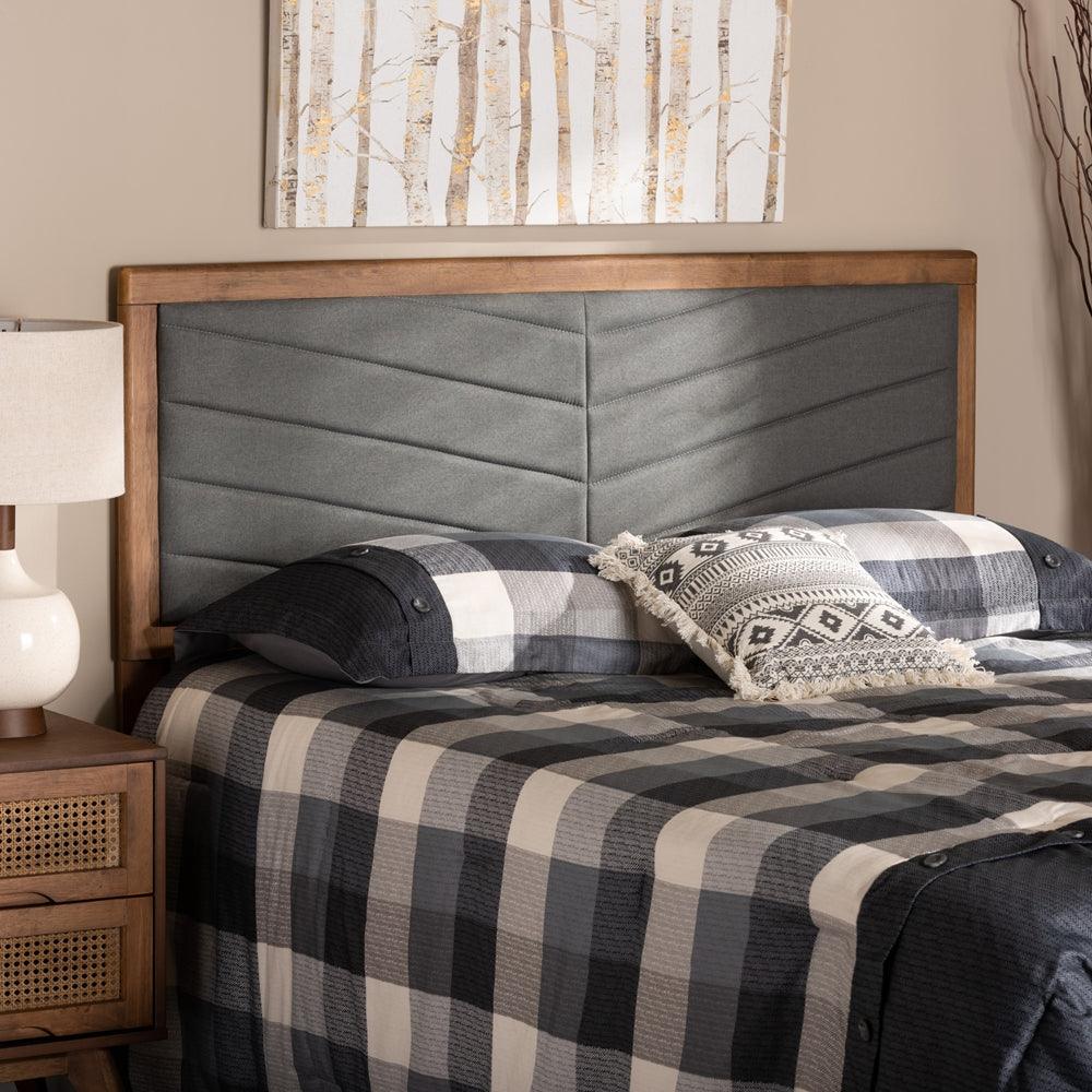 BAXTON STUDIO IDEN MODERN AND CONTEMPORARY DARK GREY FABRIC UPHOLSTERED AND WALNUT BROWN FINISHED WOOD QUEEN SIZE HEADBOARD