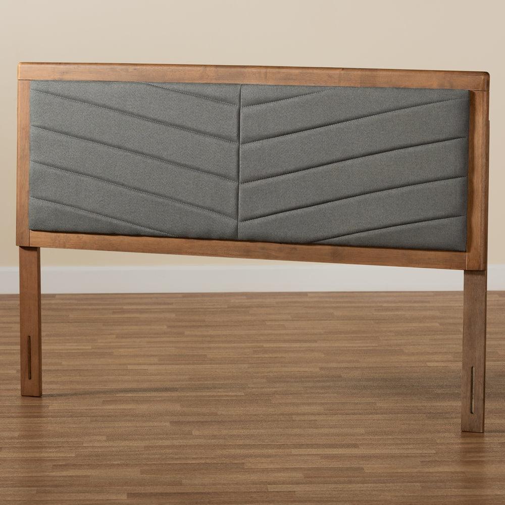 BAXTON STUDIO IDEN MODERN AND CONTEMPORARY DARK GREY FABRIC UPHOLSTERED AND WALNUT BROWN FINISHED WOOD KING SIZE HEADBOARD