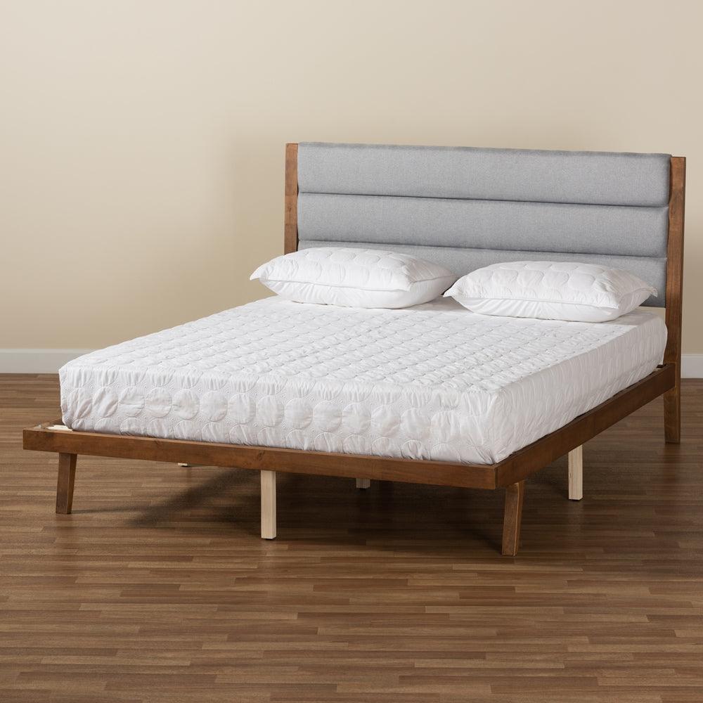 BAXTON STUDIO JARLAN MODERN AND CONTEMPORARY TRANSITIONAL GREY FABRIC UPHOLSTERED AND WALNUT BROWN FINISHED WOOD FULL SIZE PLATFORM BED