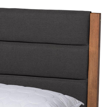 BAXTON STUDIO JARLAN MODERN AND CONTEMPORARY TRANSITIONAL CHARCOAL FABRIC UPHOLSTERED AND WALNUT BROWN FINISHED WOOD FULL SIZE PLATFORM BED