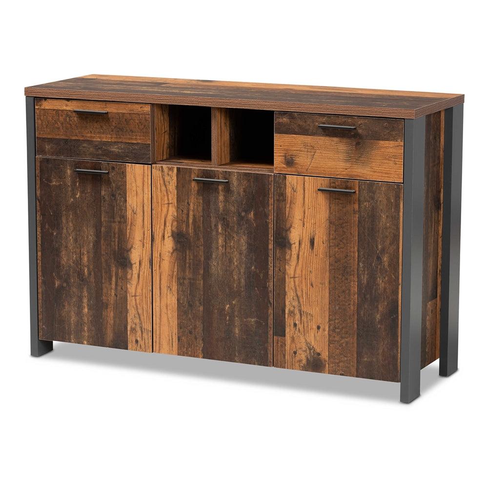 BAXTON STUDIO RANGER MID-CENTURY MODERN RUSTIC BROWN FINISHED WOOD AND GREY METAL 2-DOOR SIDEBOARD BUFFET