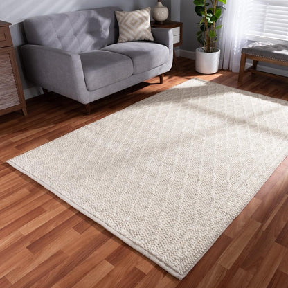 BAXTON STUDIO MADIBAH MODERN AND CONTEMPORARY IVORY HANDWOVEN WOOL AREA RUG