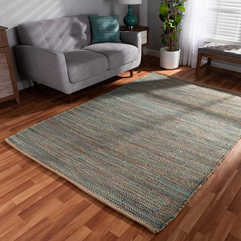 BAXTON STUDIO MICHIGAN MODERN AND CONTEMPORARY BLUE HANDWOVEN HEMP BLEND AREA RUG