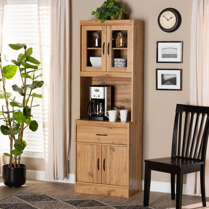 BAXTON STUDIO LAURANA MODERN AND CONTEMPORARY OAK BROWN FINISHED WOOD KITCHEN CABINET AND HUTCH