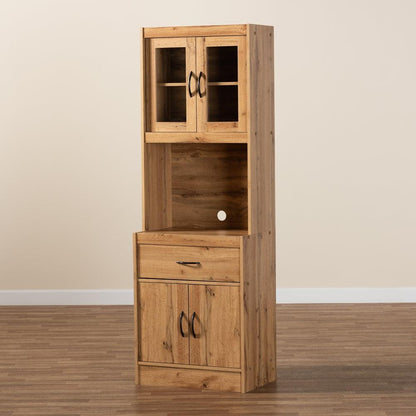 BAXTON STUDIO LAURANA MODERN AND CONTEMPORARY OAK BROWN FINISHED WOOD KITCHEN CABINET AND HUTCH