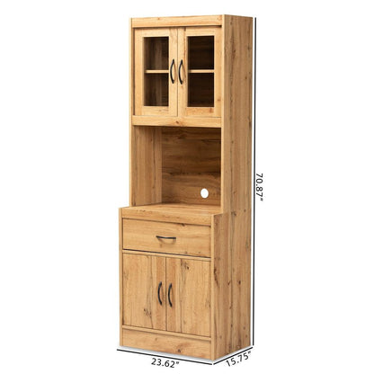 BAXTON STUDIO LAURANA MODERN AND CONTEMPORARY OAK BROWN FINISHED WOOD KITCHEN CABINET AND HUTCH