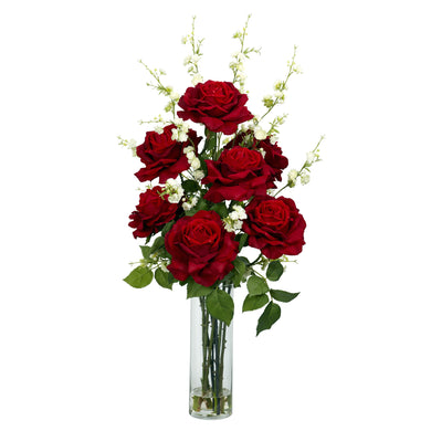 Roses w/Cherry Blossoms Silk Flower Arrangement