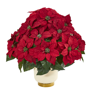 Poinsettia Artificial Arrangement in White Bowl