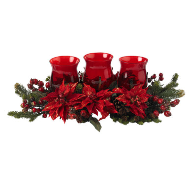 Poinsettia & Berry Triple Candelabrum