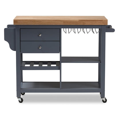 BAXTON STUDIO SUNDERLAND COASTAL AND FARMHOUSE GREY WOOD KITCHEN CART