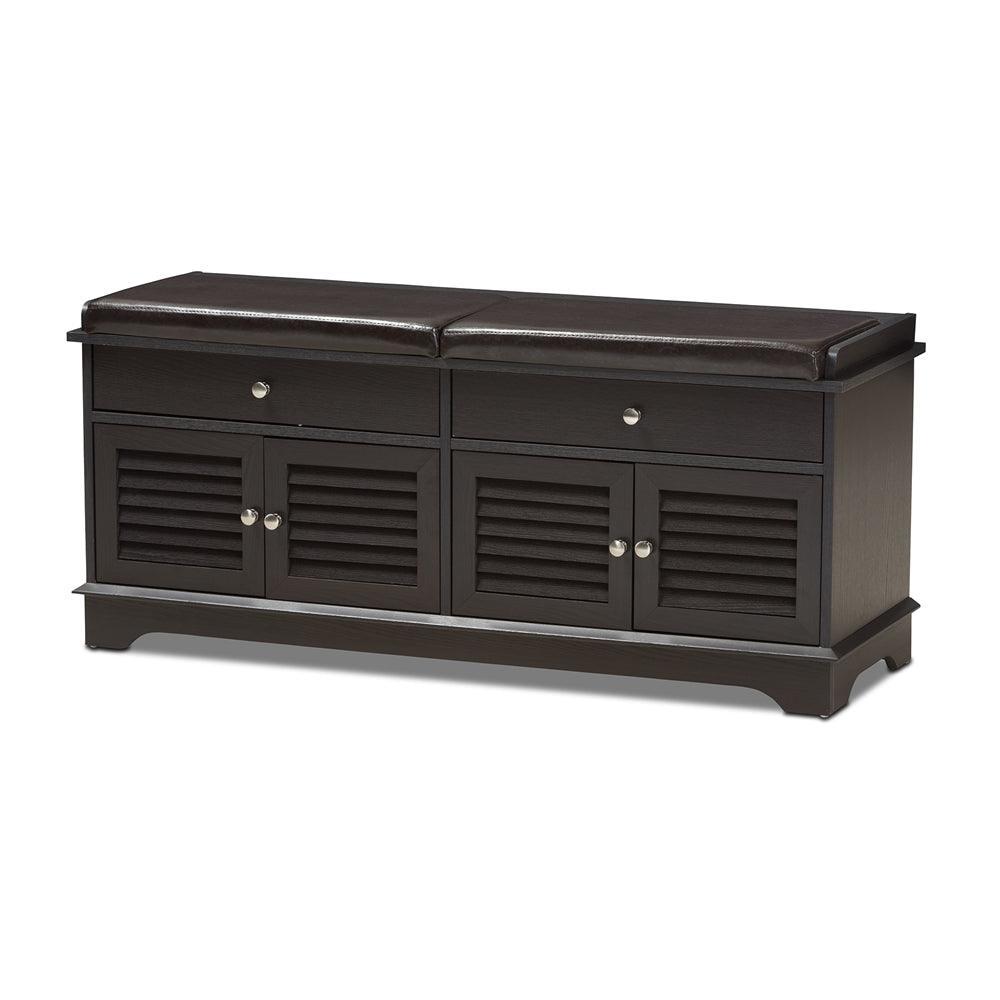 BAXTON STUDIO LEO MODERN AND CONTEMPORARY DARK BROWN WOOD 2-DRAWER SHOE STORAGE BENCH