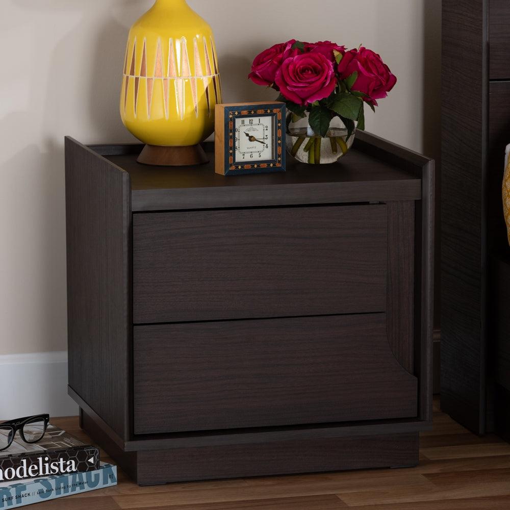 BAXTON STUDIO LARSINE MODERN AND CONTEMPORARY BROWN FINISHED 2-DRAWER NIGHTSTAND