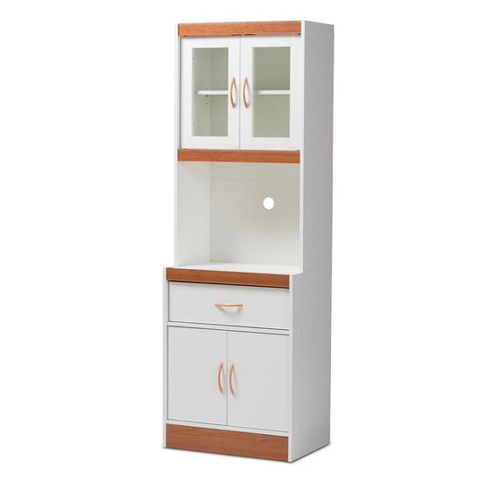 BAXTON STUDIO LAURANA MODERN AND CONTEMPORARY WHITE AND CHERRY FINISHED KITCHEN CABINET AND HUTCH