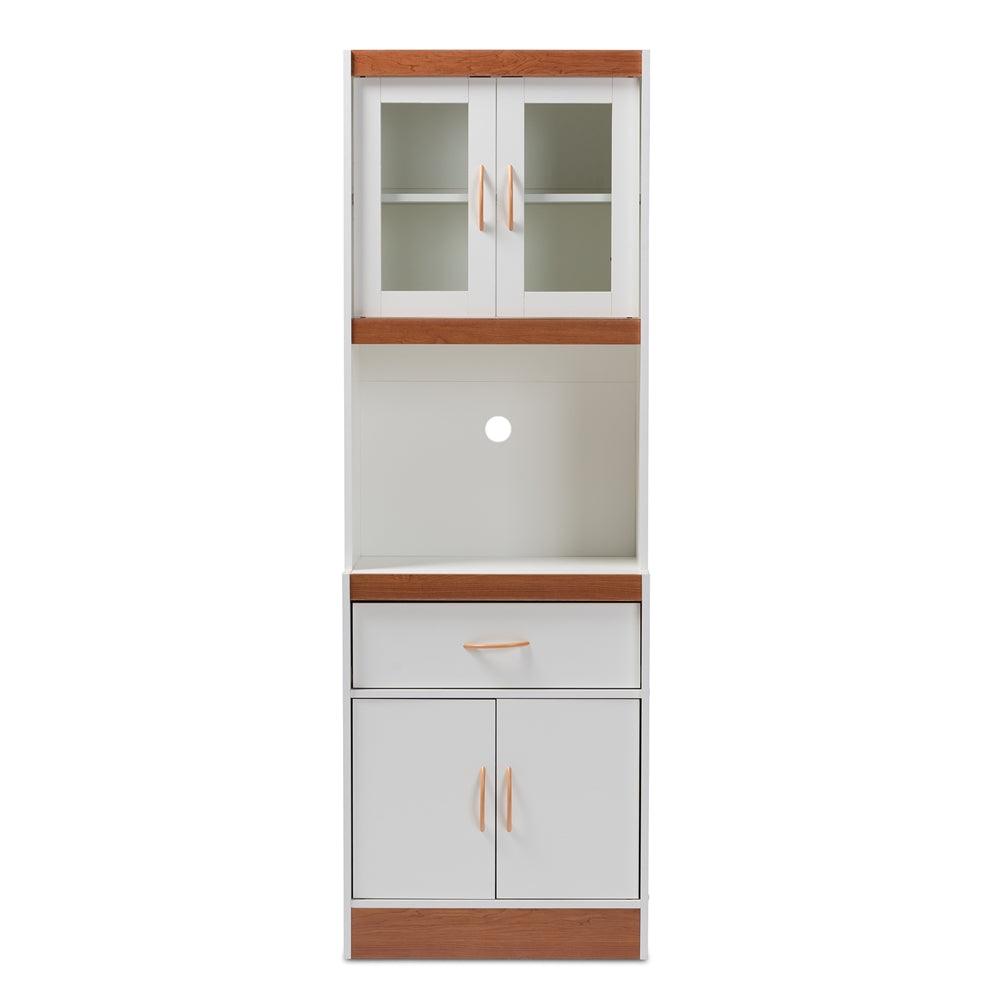 BAXTON STUDIO LAURANA MODERN AND CONTEMPORARY WHITE AND CHERRY FINISHED KITCHEN CABINET AND HUTCH