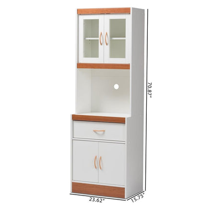 BAXTON STUDIO LAURANA MODERN AND CONTEMPORARY WHITE AND CHERRY FINISHED KITCHEN CABINET AND HUTCH