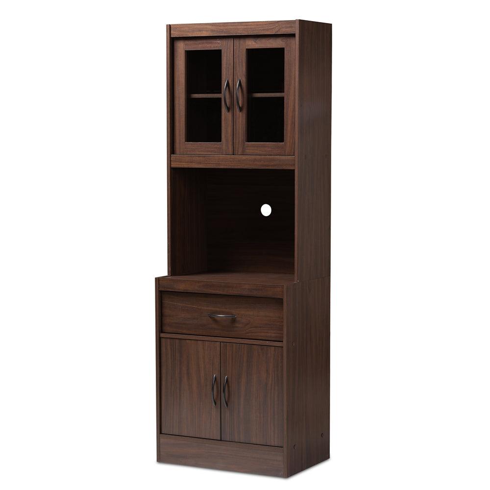 BAXTON STUDIO LAURANA MODERN AND CONTEMPORARY DARK WALNUT FINISHED KITCHEN CABINET AND HUTCH