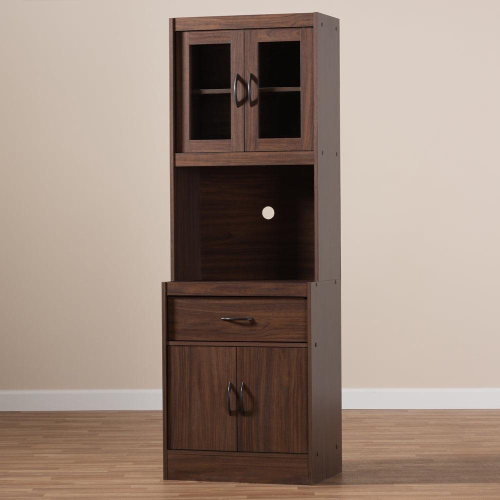 BAXTON STUDIO LAURANA MODERN AND CONTEMPORARY DARK WALNUT FINISHED KITCHEN CABINET AND HUTCH