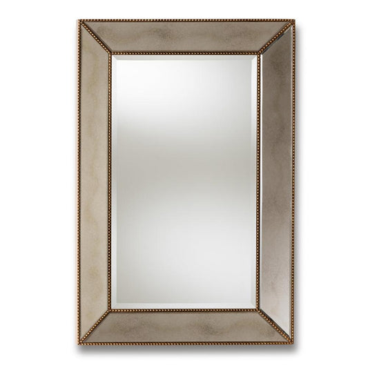 BAXTON STUDIO NEVA MODERN AND CONTEMPORARY ANTIQUE GOLD FINISHED RECTANGULAR ACCENT WALL MIRROR