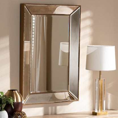 BAXTON STUDIO NEVA MODERN AND CONTEMPORARY ANTIQUE GOLD FINISHED RECTANGULAR ACCENT WALL MIRROR