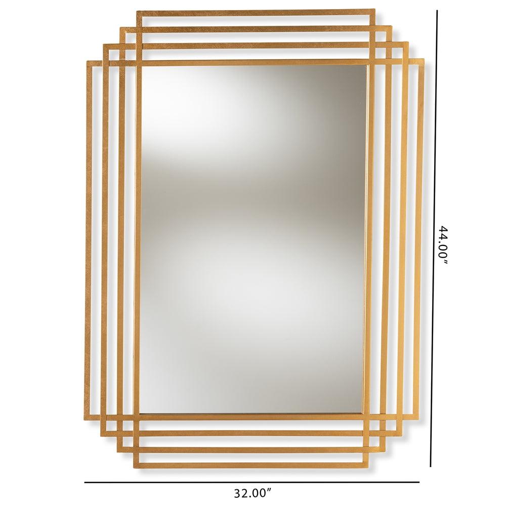 BAXTON STUDIO KALINDA ART DECO ANTIQUE GOLD FINISHED RECTANGULAR ACCENT WALL MIRROR