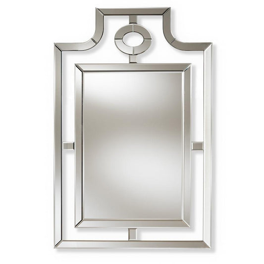 BAXTON STUDIO IRIA MODERN AND CONTEMPORARY SILVER FINISHED PAGODA WALL ACCENT MIRROR