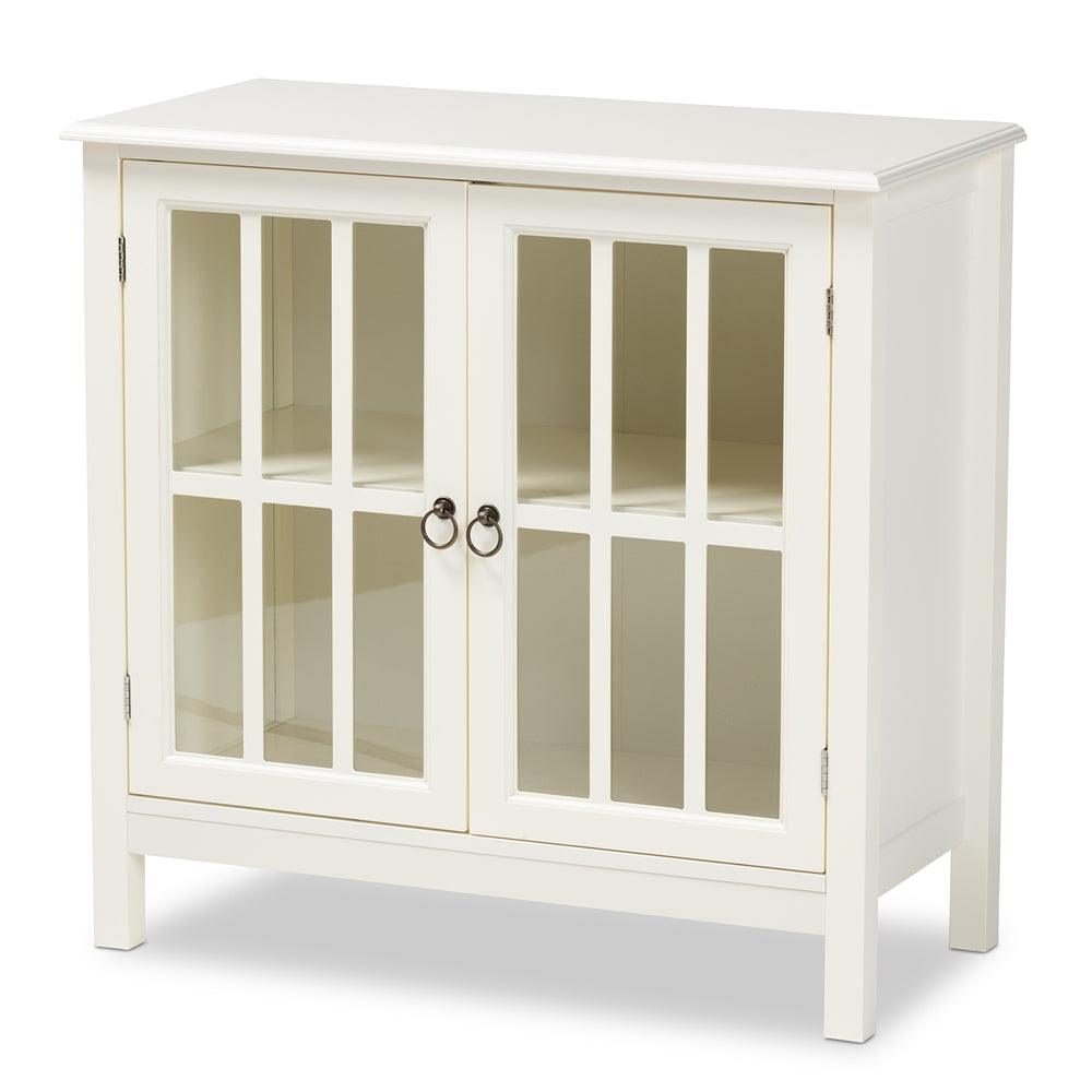 BAXTON STUDIO KENDALL CLASSIC AND TRADITIONAL WHITE FINISHED WOOD AND GLASS KITCHEN STORAGE CABINET