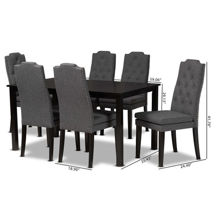 BAXTON STUDIO DYLIN MODERN AND CONTEMPORARY DARK GREY FABRIC UPHOLSTERED AND DARK BROWN FINISHED WOOD 7-PIECE DINING SET