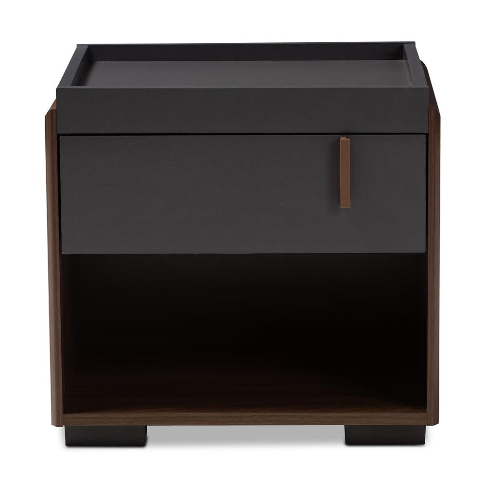 BAXTON STUDIO RIKKE MODERN AND CONTEMPORARY TWO-TONE GRAY AND WALNUT FINISHED WOOD 1-DRAWER NIGHTSTAND