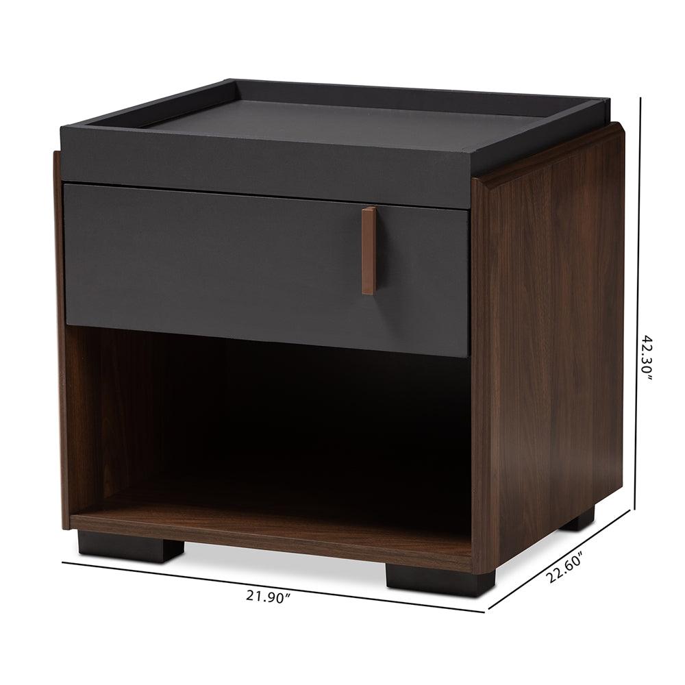 BAXTON STUDIO RIKKE MODERN AND CONTEMPORARY TWO-TONE GRAY AND WALNUT FINISHED WOOD 1-DRAWER NIGHTSTAND