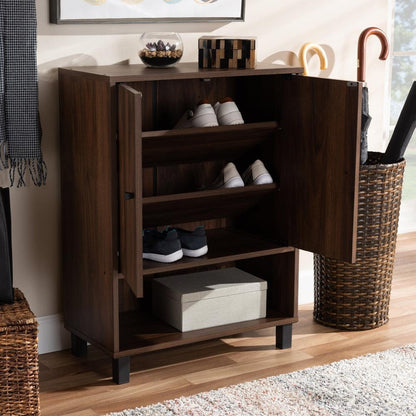 BAXTON STUDIO ROSSIN MODERN AND CONTEMPORARY WALNUT BROWN FINISHED 2-DOOR WOOD ENTRYWAY SHOE STORAGE CABINET