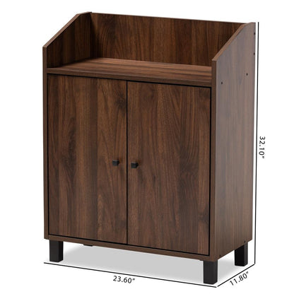 BAXTON STUDIO ROSSIN MODERN AND CONTEMPORARY WALNUT BROWN FINISHED 2-DOOR WOOD ENTRYWAY SHOE STORAGE CABINET WITH OPEN SHELF