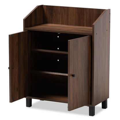 BAXTON STUDIO ROSSIN MODERN AND CONTEMPORARY WALNUT BROWN FINISHED 2-DOOR WOOD ENTRYWAY SHOE STORAGE CABINET WITH OPEN SHELF