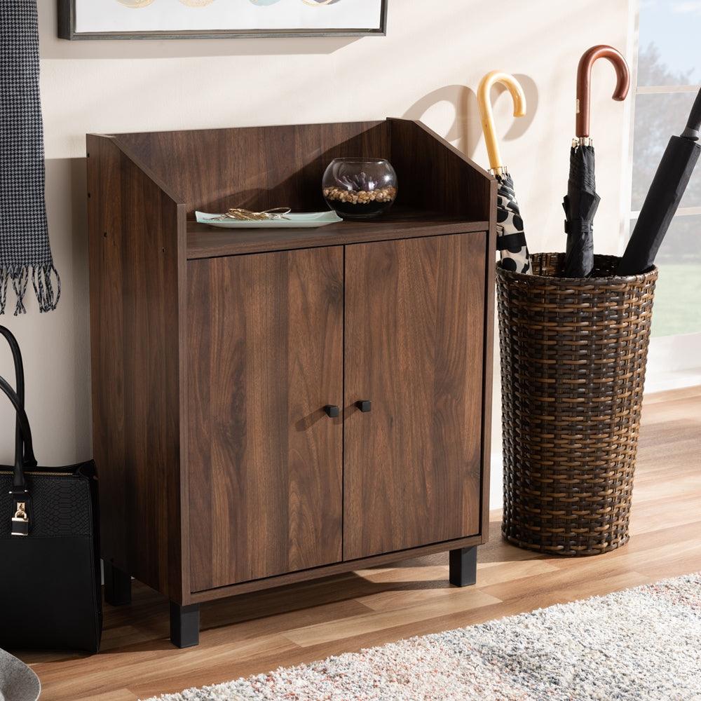 BAXTON STUDIO ROSSIN MODERN AND CONTEMPORARY WALNUT BROWN FINISHED 2-DOOR WOOD ENTRYWAY SHOE STORAGE CABINET WITH OPEN SHELF