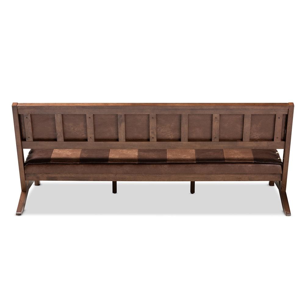 BAXTON STUDIO ROVELYN RUSTIC BROWN FAUX LEATHER UPHOLSTERED WALNUT FINISHED WOOD SOFA