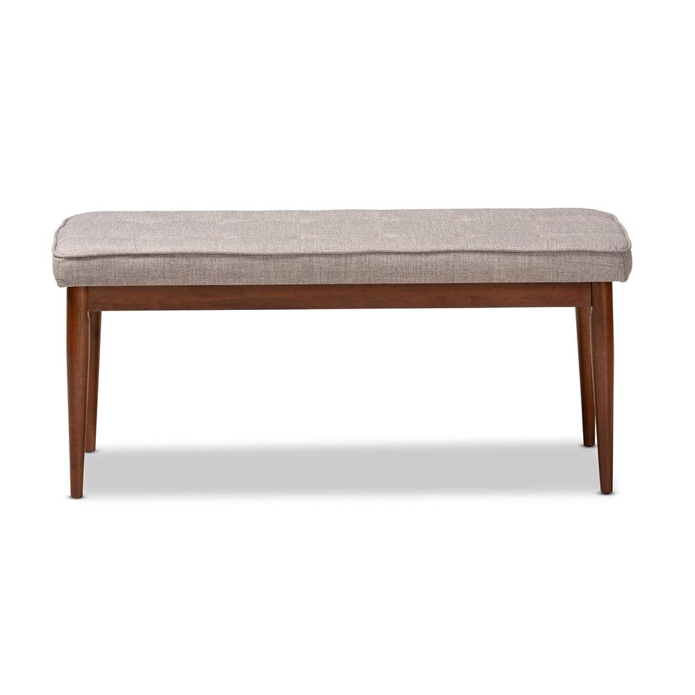 BAXTON STUDIO ITAMI MID-CENTURY MODERN LIGHT GREY FABRIC UPHOLSTERED MEDIUM OAK FINISHED WOOD DINING BENCH