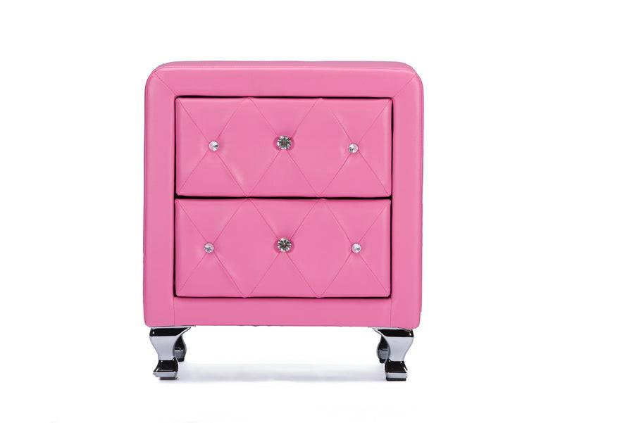 BAXTON STUDIO STELLA CRYSTAL TUFTED PINK LEATHER MODERN NIGHTSTAND