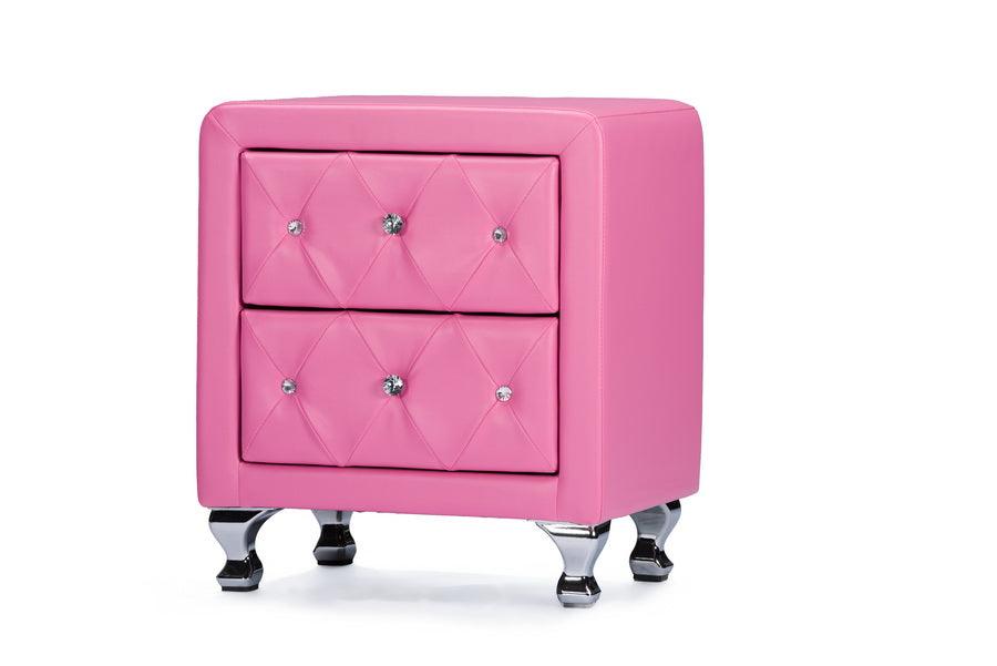 BAXTON STUDIO STELLA CRYSTAL TUFTED PINK LEATHER MODERN NIGHTSTAND