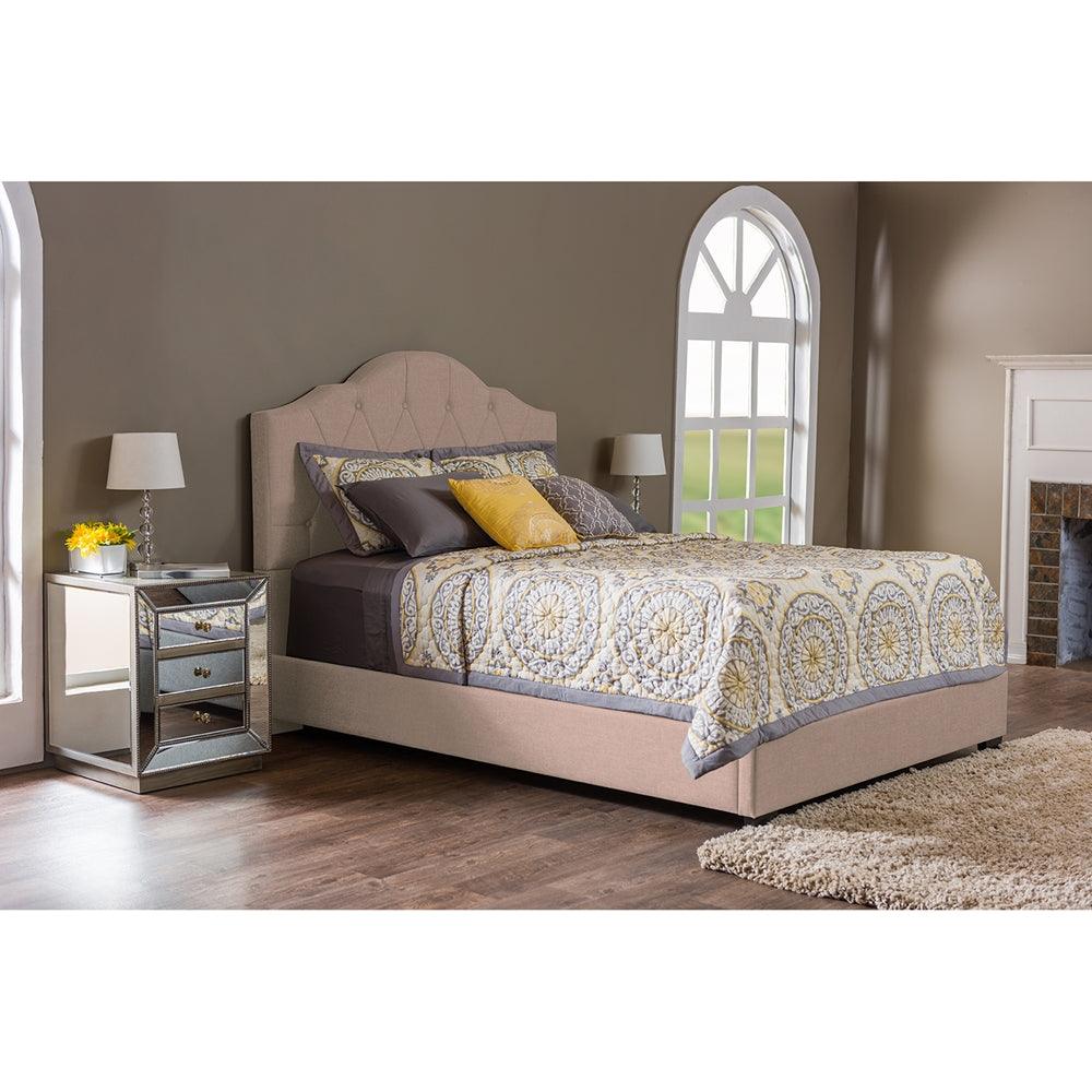 BAXTON STUDIO JULIET CONTEMPORARY LIGHT BROWN TUFTED FABRIC UPHOLSTERED KING SIZE BED